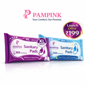 Pampink Trial Combo 20 sanitary pads including XL 280mm and XXL 330mm sizes for medium to heavy flow and night protection – special launch offer ₹199